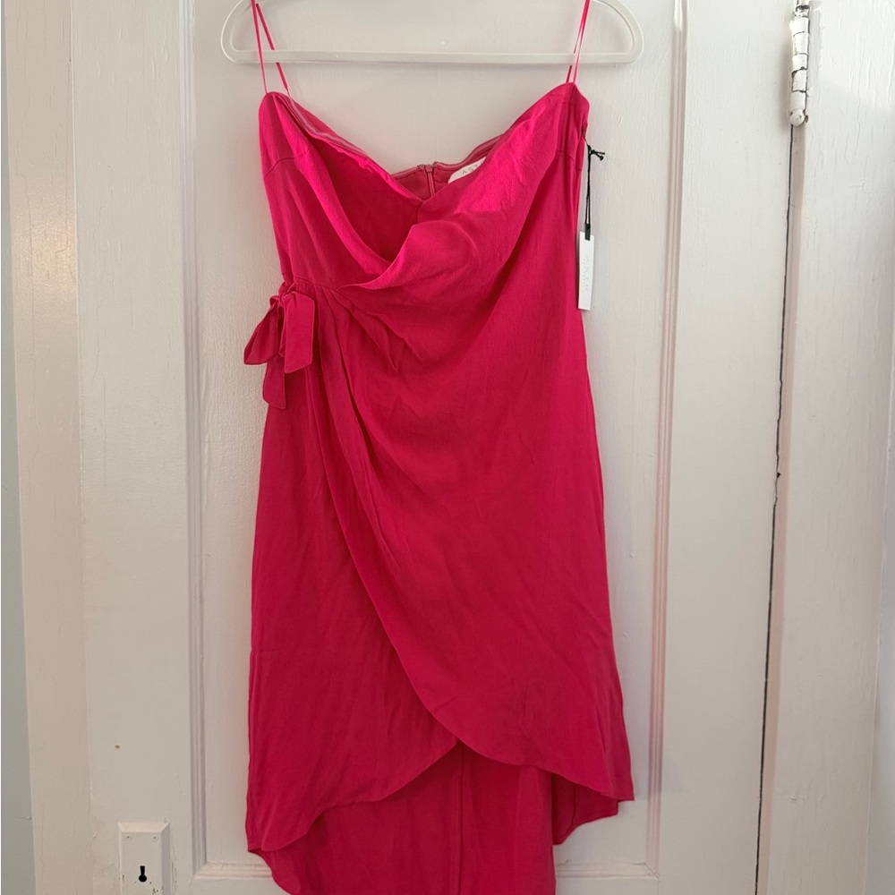 ASTR Josefina Midi Dress Sweetheart Hot Pink Punch Knee Length Wrap Dress